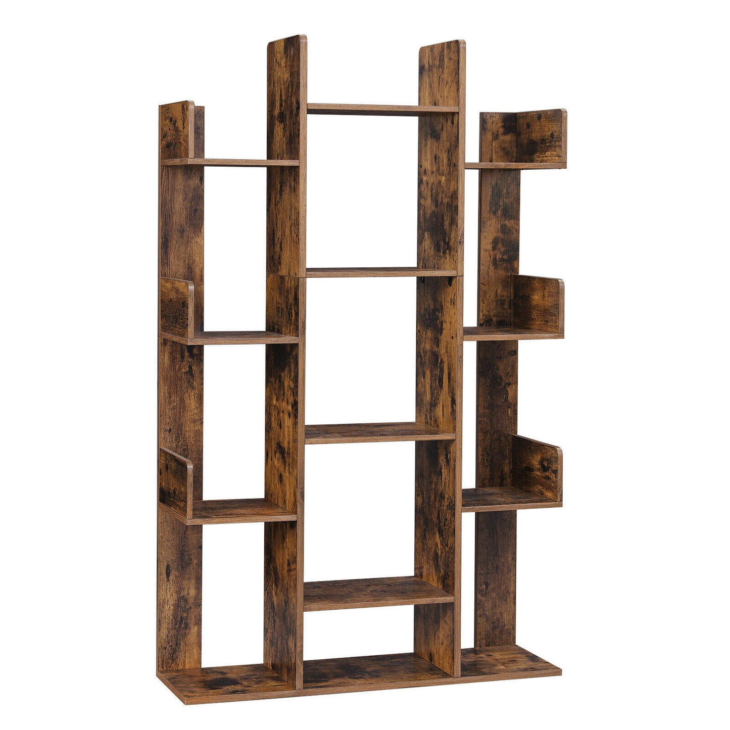 Industrial Style Bookshelf Tree-Shaped Bookcase 13 Storage Shelves Rounded Corners