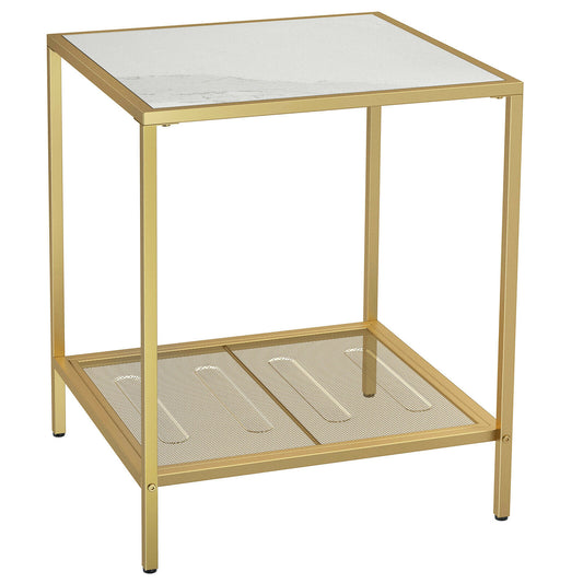 2-Tier Side Table Coffee Table Modern Living Room Furniture Steel Frame Gold