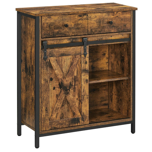 Storage Sideboard with Barn Door Rustic Brown Black