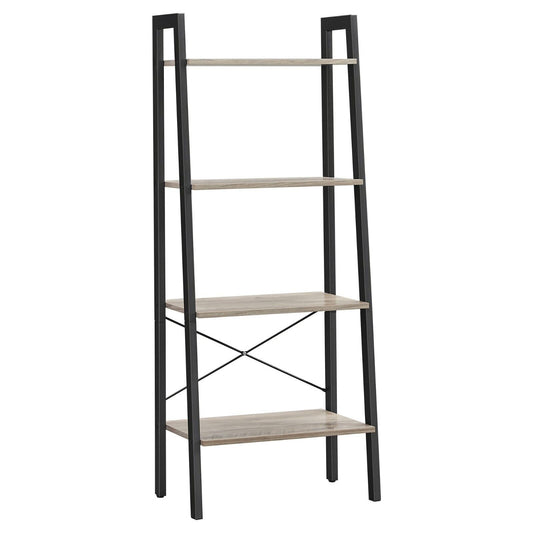 Ladder Shelf, 4-Tier Bookshelf, Greige and Black