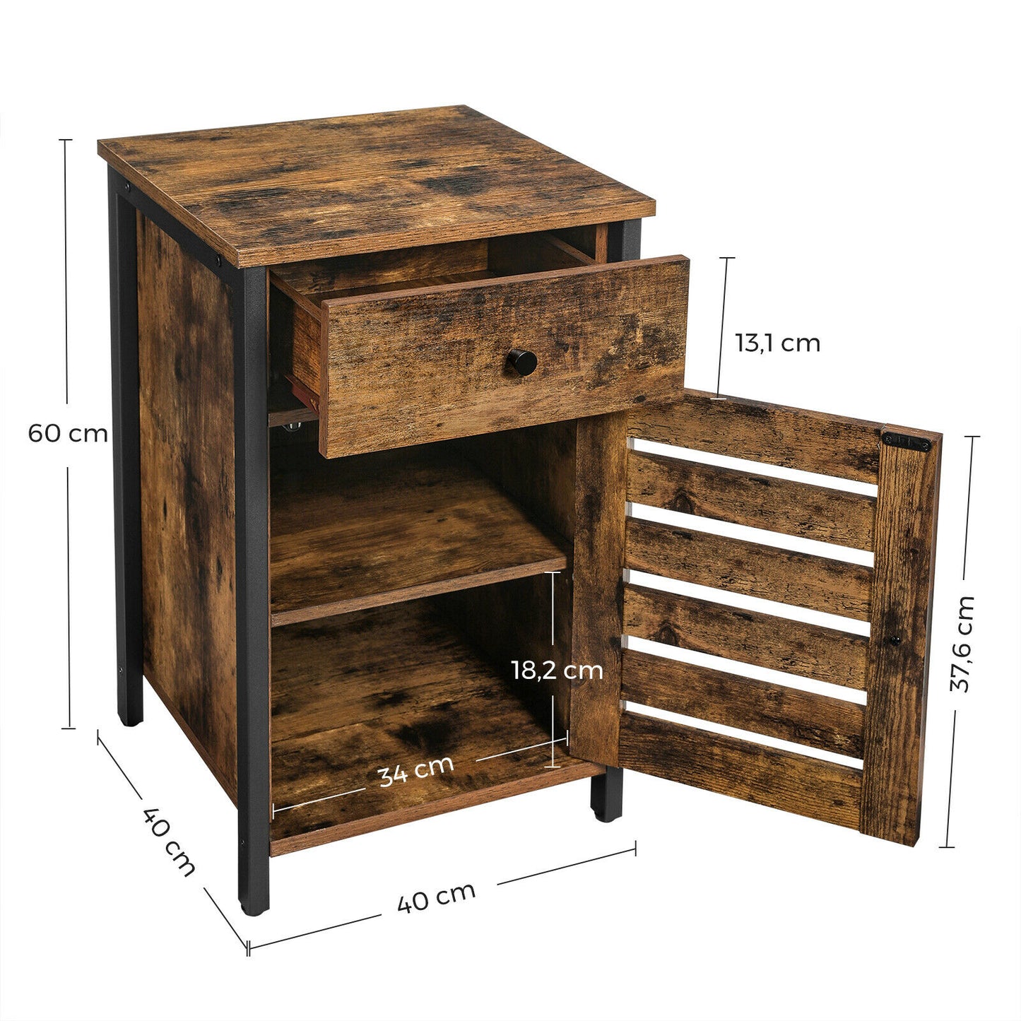 Retro Bedside Table Cabinet Nightstand with Drawer Side Table Bedroom