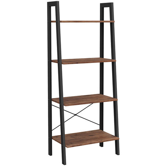 Industrial Style 4 Tier Bookshelf Hazelnut Brown Storage Rack Ladder shelf