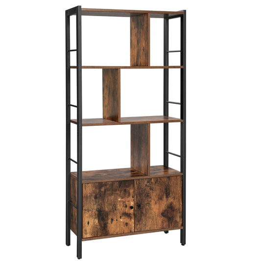 Retro Bookcase 4-Tier Shelving Unit Display Plant Stand Metal Frame