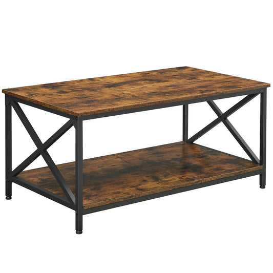 Cocktail Table Coffee Table with X-Shape Steel Frame and Storage Shelf