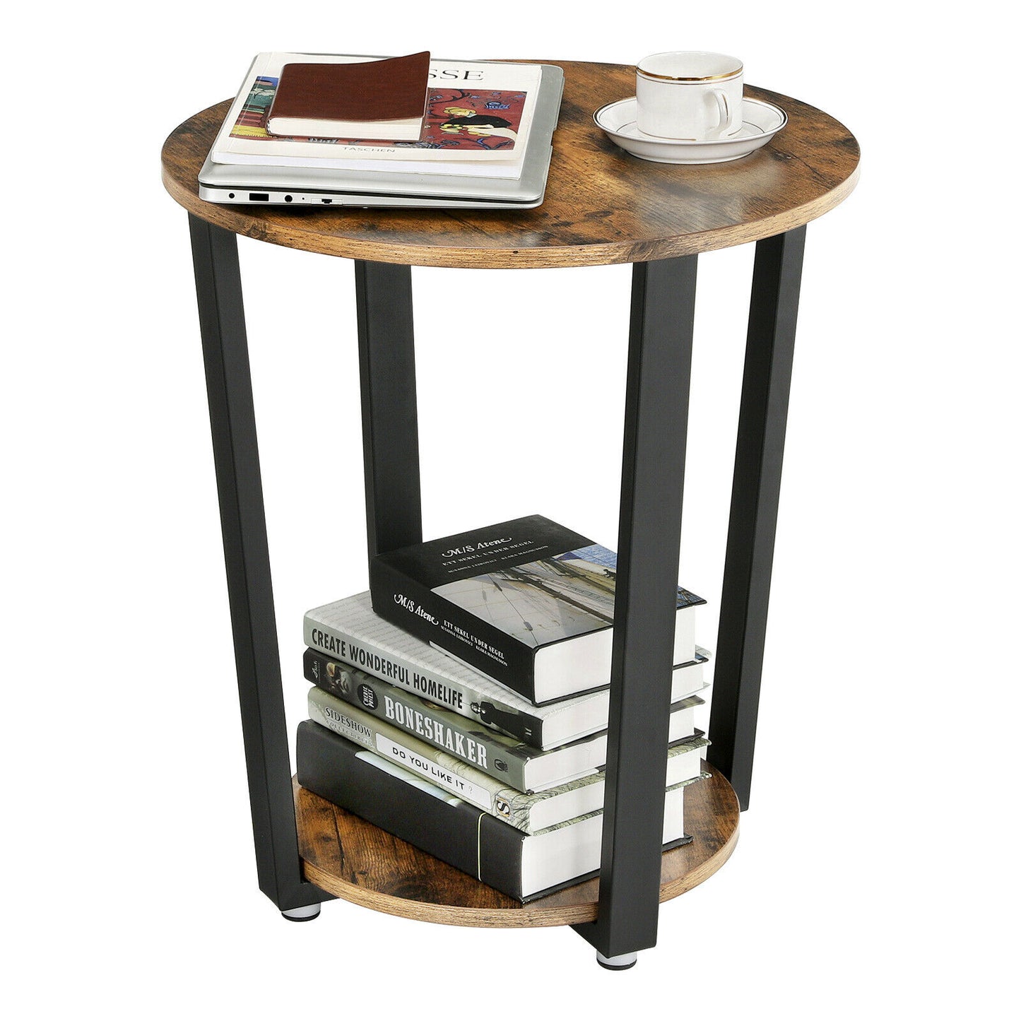 Retro Coffee Table Side Table Round Living Room Furniture Iron Frame