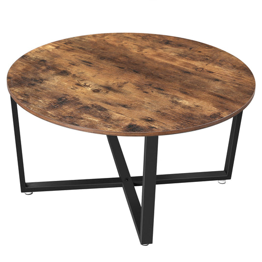 Coffee Table Wooden Living Room Furniture Round Metal Frame Retro