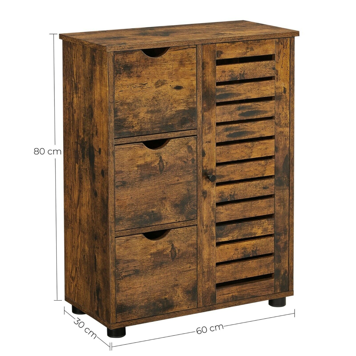 Bathroom Floor Cabinet, Wooden Storage Unit with 3 Draw, Rustic Brown