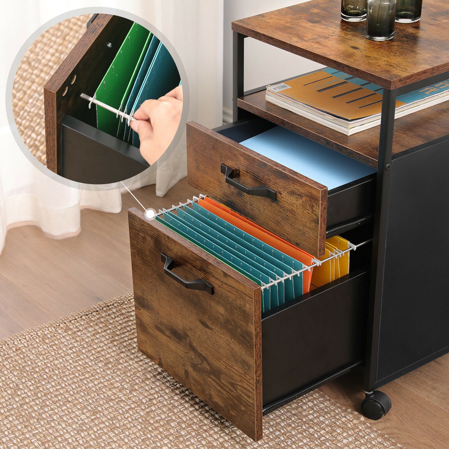 File Cabinet Under Desk Storage Unit Rolling Office Filing Cabinet Retro