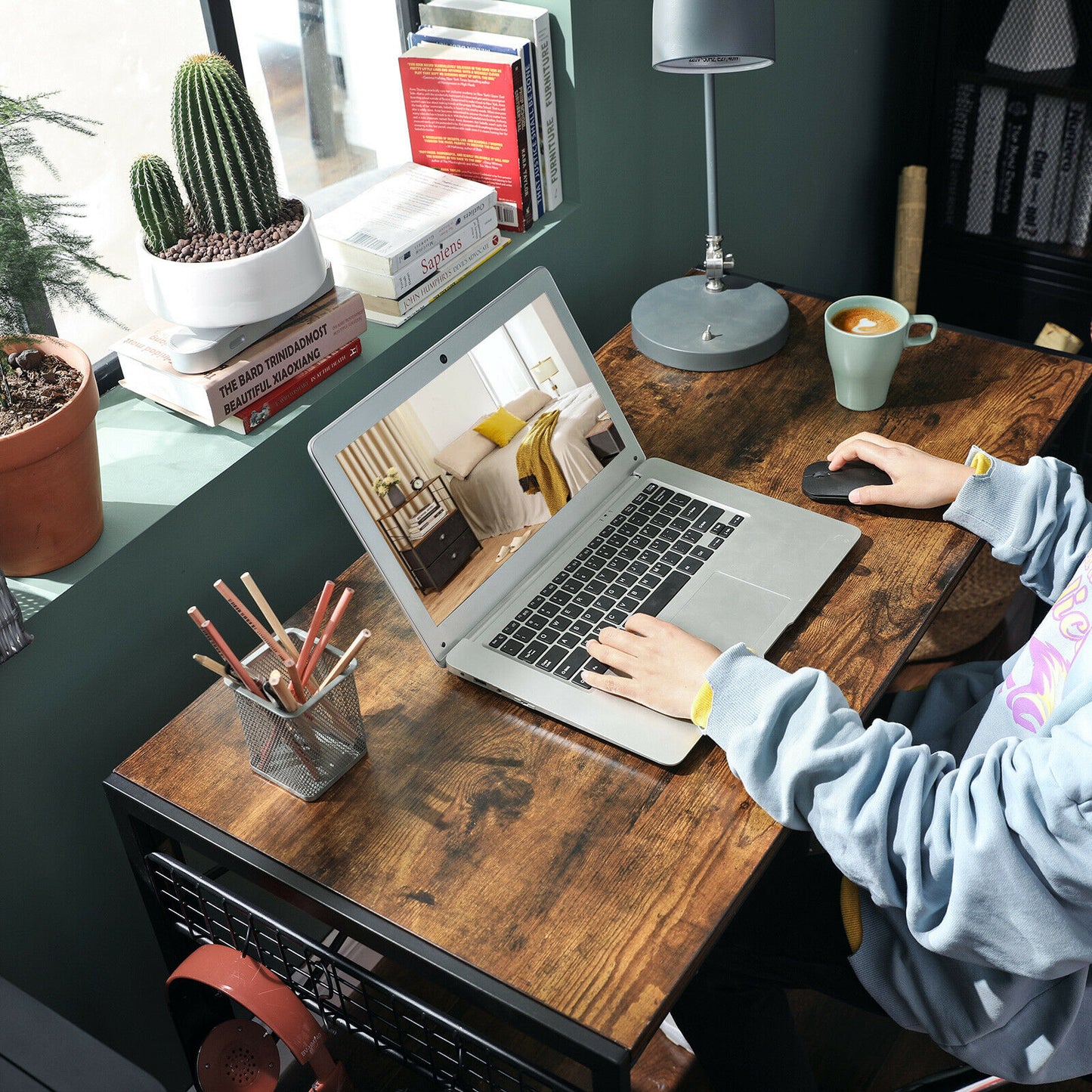 Writing Desk Computer Desk Office Table with Hooks for Study Home Office