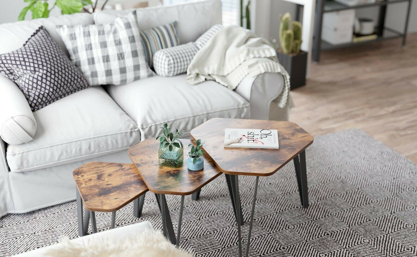 Nesting Coffee Table Set of 3 End Tables Stacking Side Tables Industrial