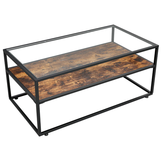 Industrial Coffee Table Cocktail Table Vintage Glass Storage Shelf