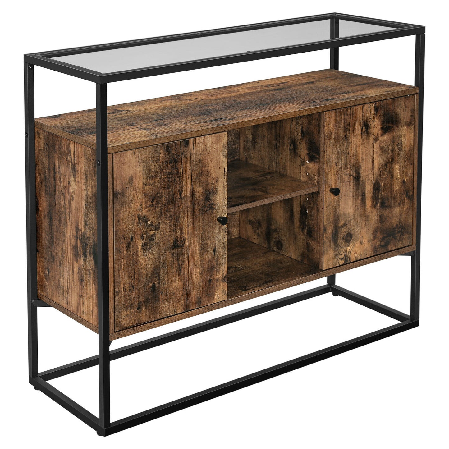 Side Cabinet, Sideboard Storage Cabinet with Glass Surface