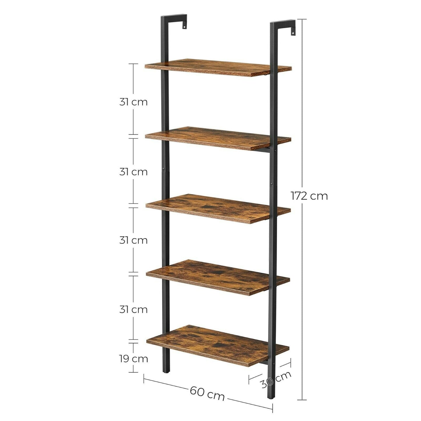 Ladder Shelf, 5-Tier Bookshelf, Wall Shelf for Living Room Office