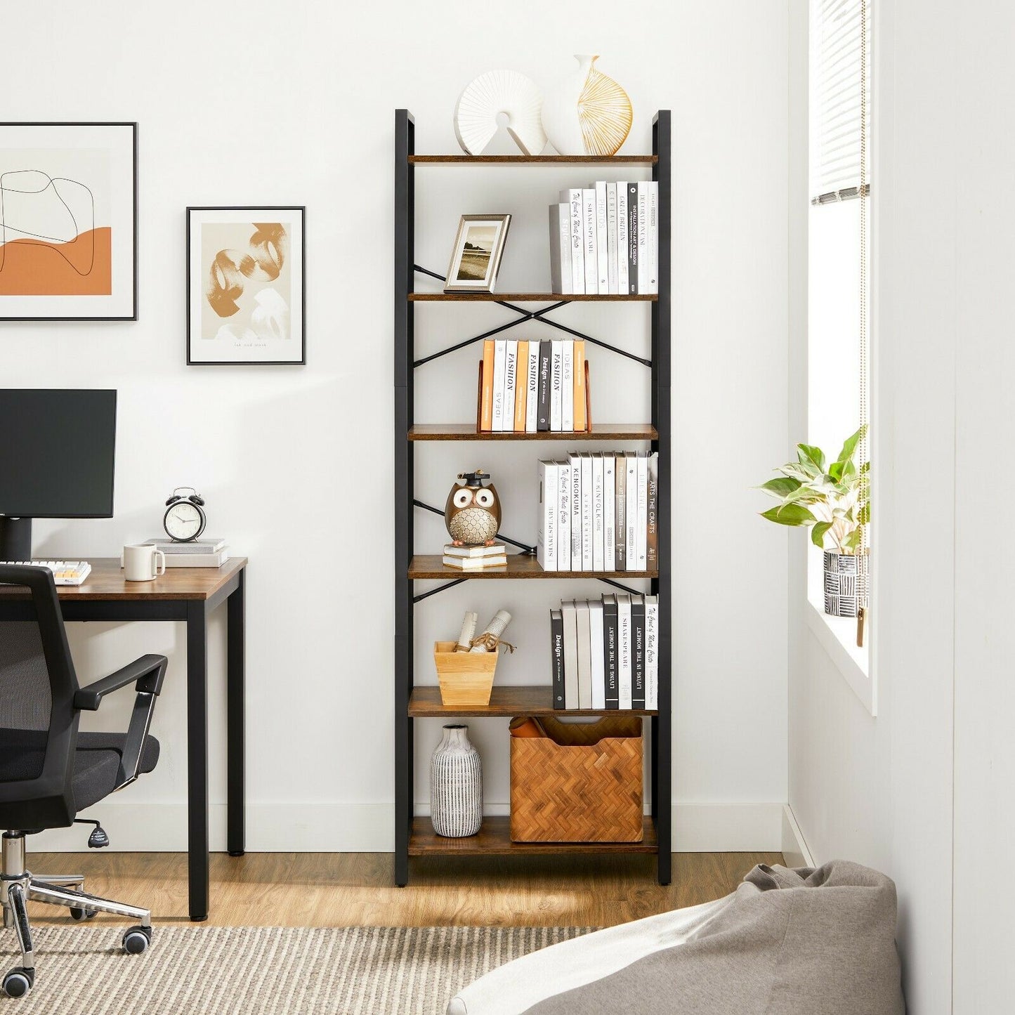 6-Tier Storage Rack Bookshelf Frame for Living Room