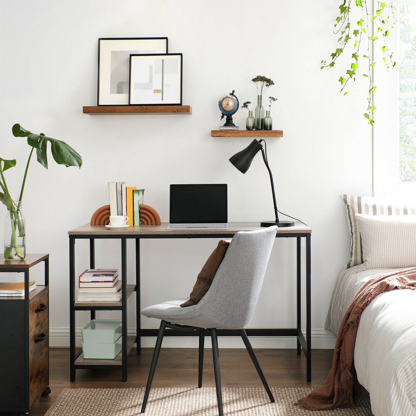 Greige Computer Desk with 2 Shelves