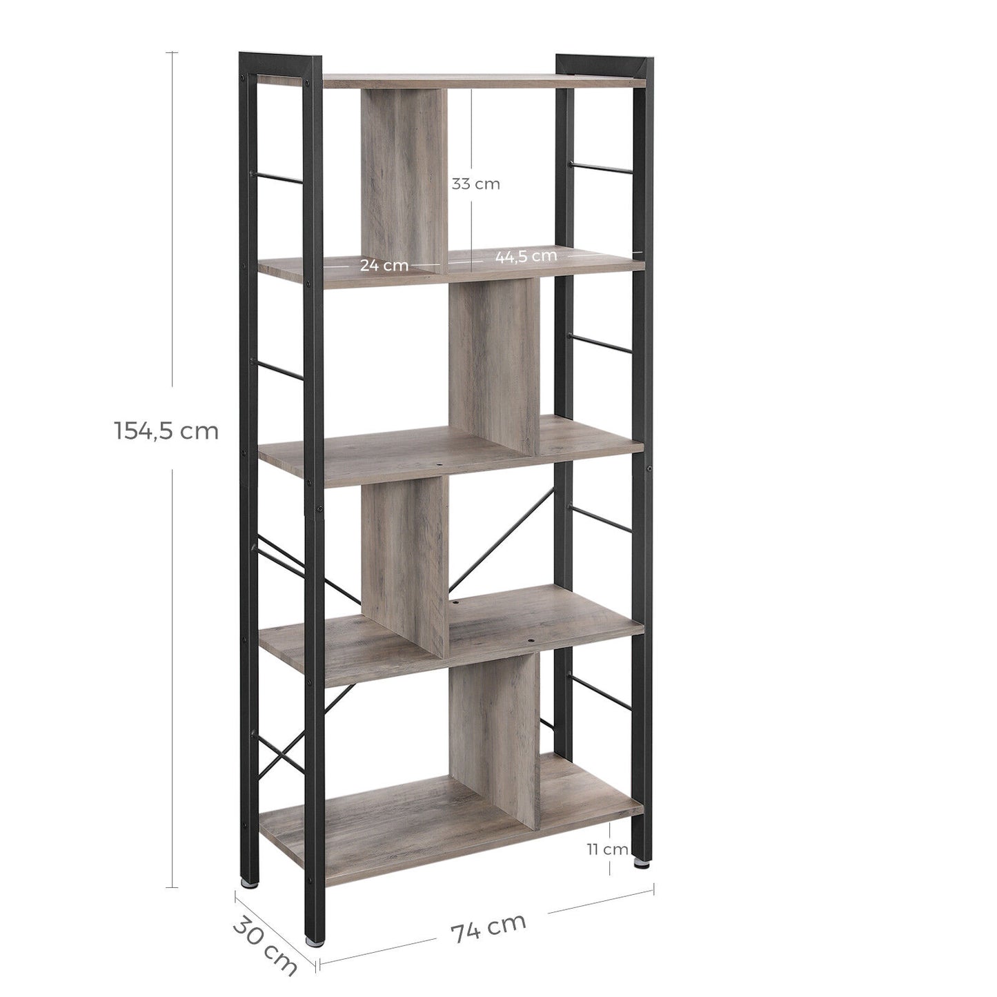 Bookshelf,Bookcase,Large 4-Tier Storage Shelf,Greige and Black