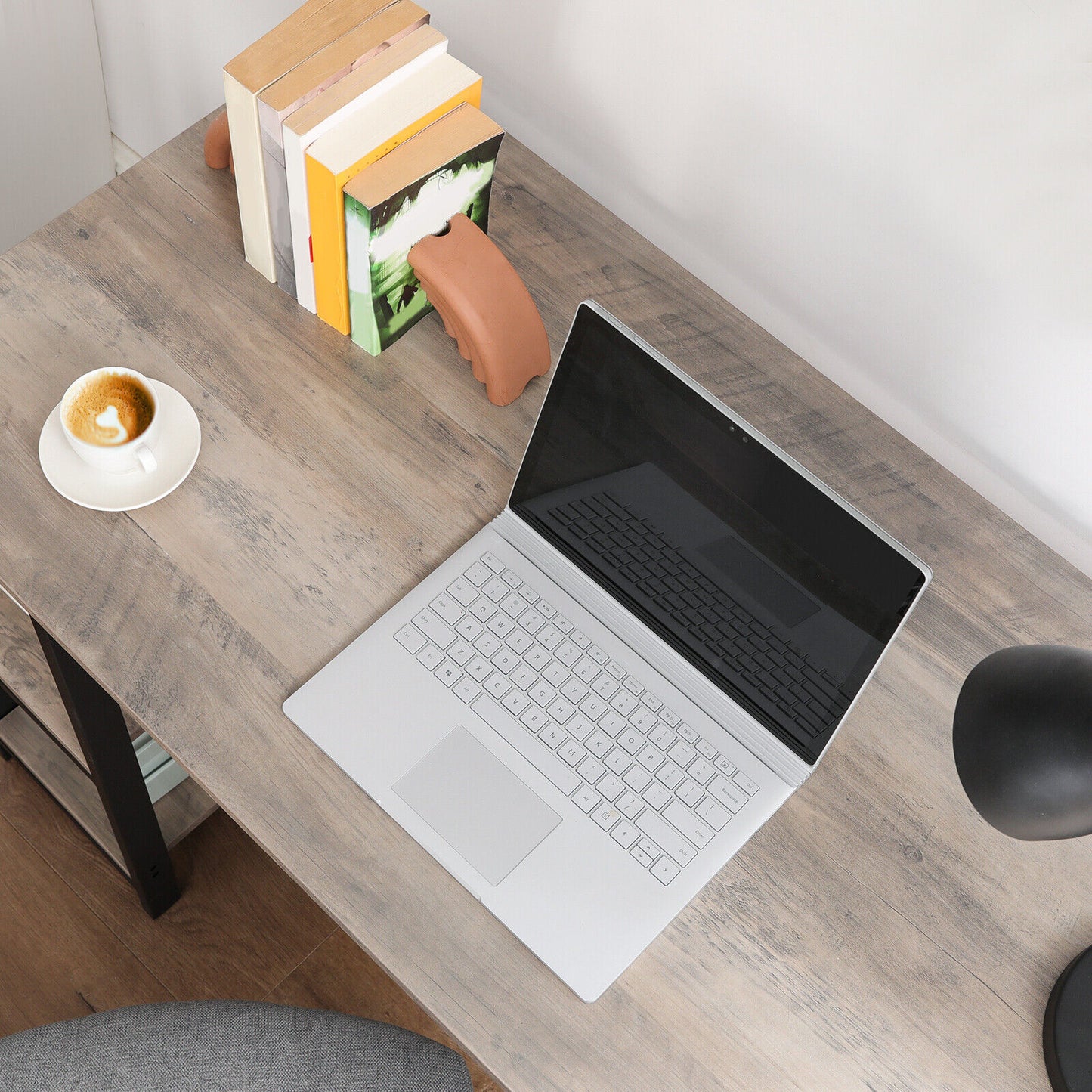 Greige Computer Desk with 2 Shelves