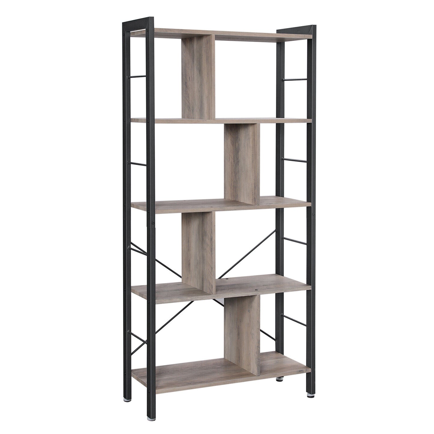 Bookshelf,Bookcase,Large 4-Tier Storage Shelf,Greige and Black