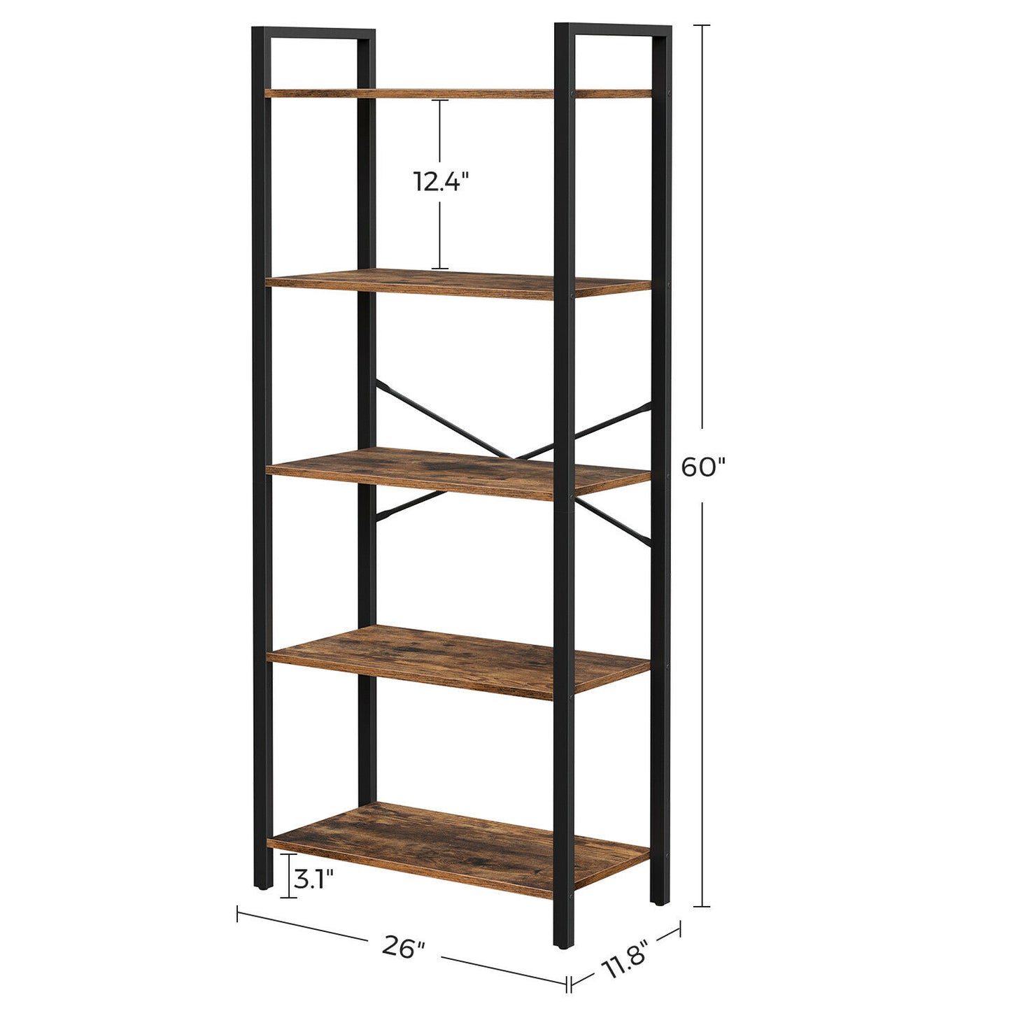 5-Tier Storage Rack, Bookshelf with Steel Frame, for Living Room