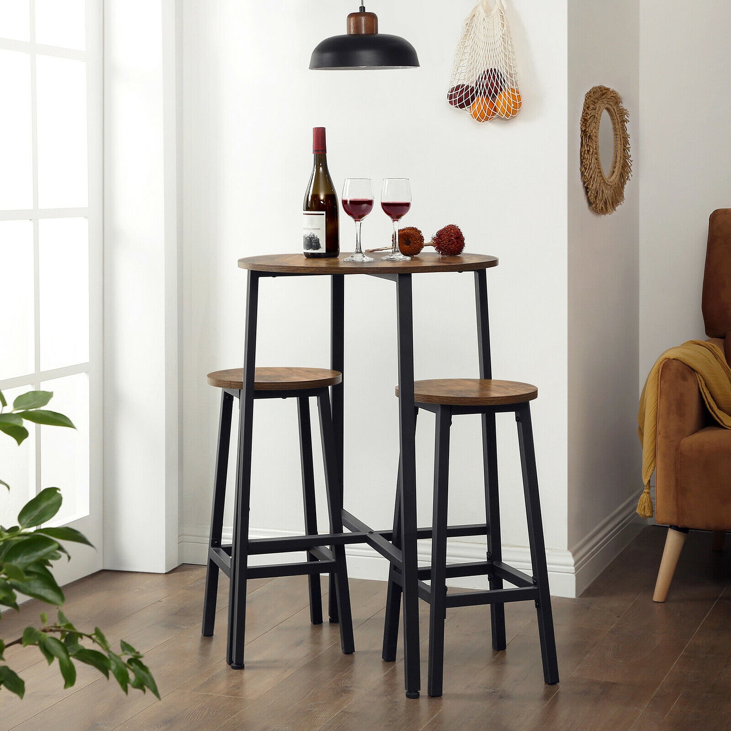 Vintage Set of 2 Bar Stools Tall Kitchen Stools Breakfast High Chair Home