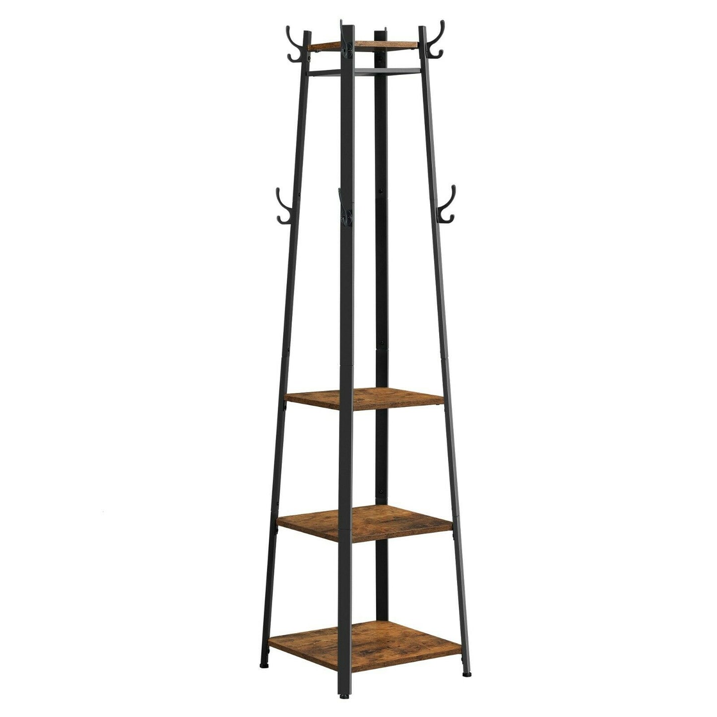 Vintage Coat Rack, Industrial Coat Stand with 3 Shelves, Ladder Shelf