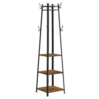 Vintage Coat Rack, Industrial Coat Stand with 3 Shelves, Ladder Shelf