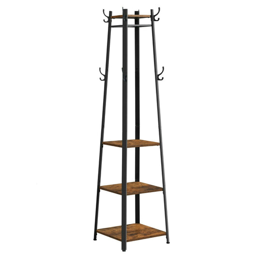 Vintage Coat Rack, Industrial Coat Stand with 3 Shelves, Ladder Shelf