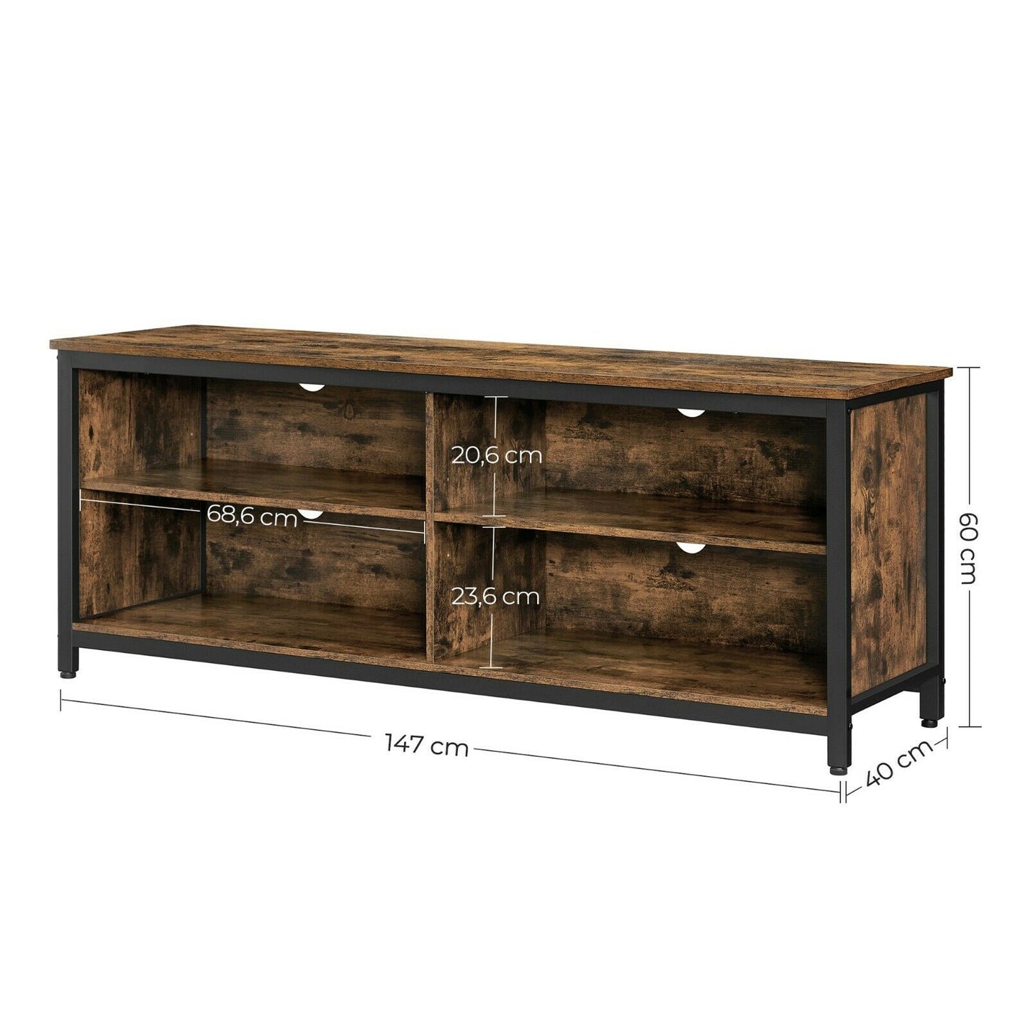 Industrial Style TV Stand 4Cubby TV Cabinet TV Table Unit with Shelves