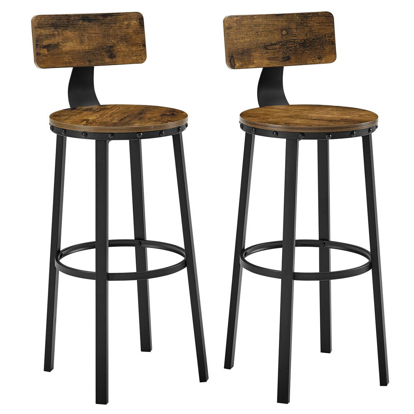 Set of 2 Tall Bar Stools, Bar Chairs with Backrest, Kitchen Stools, Breakfast