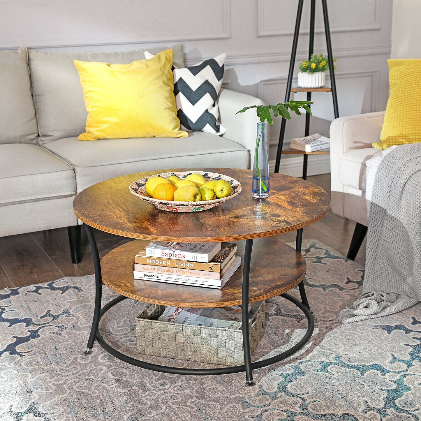 Coffee Table Cocktail Table With Shelf Tea Table Round Home