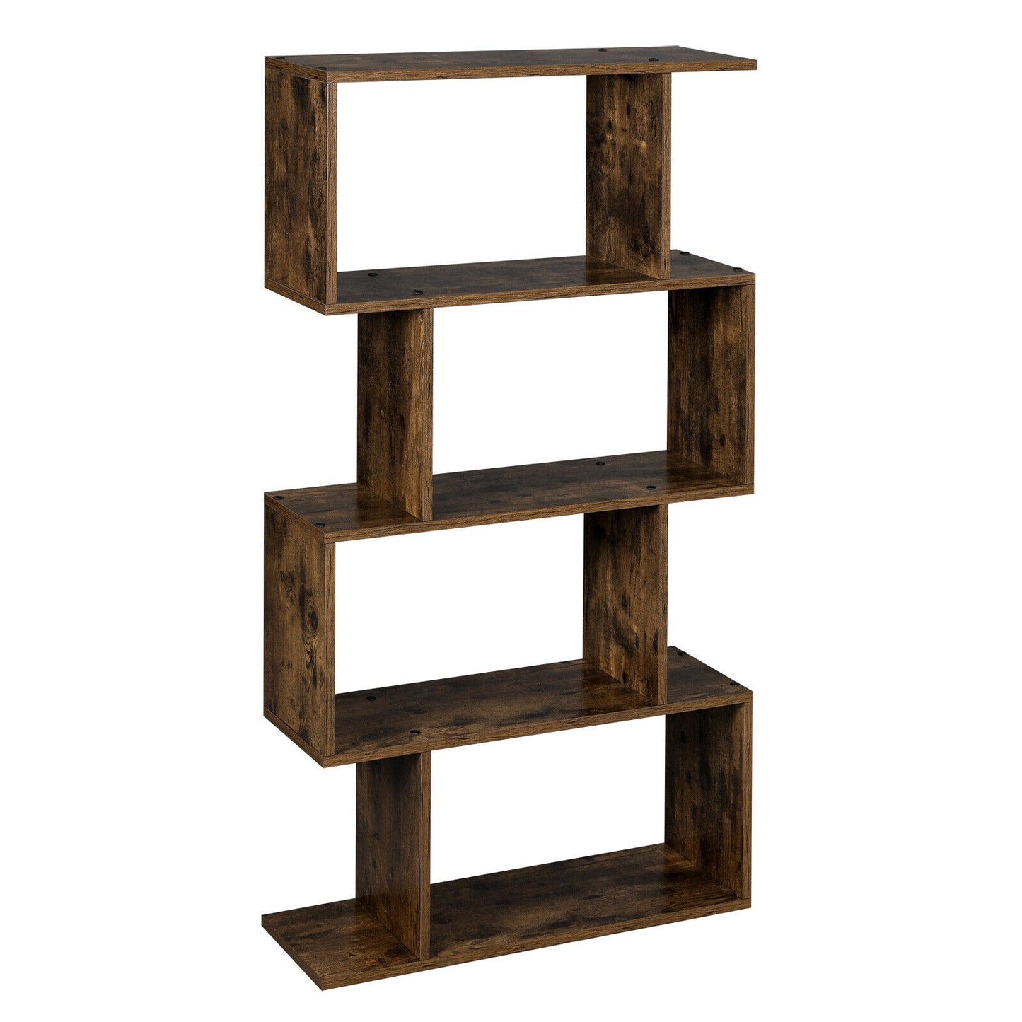 Retro 4 Tier Bookcase S Shape Storage Shelf Display Unit Stand Wooden